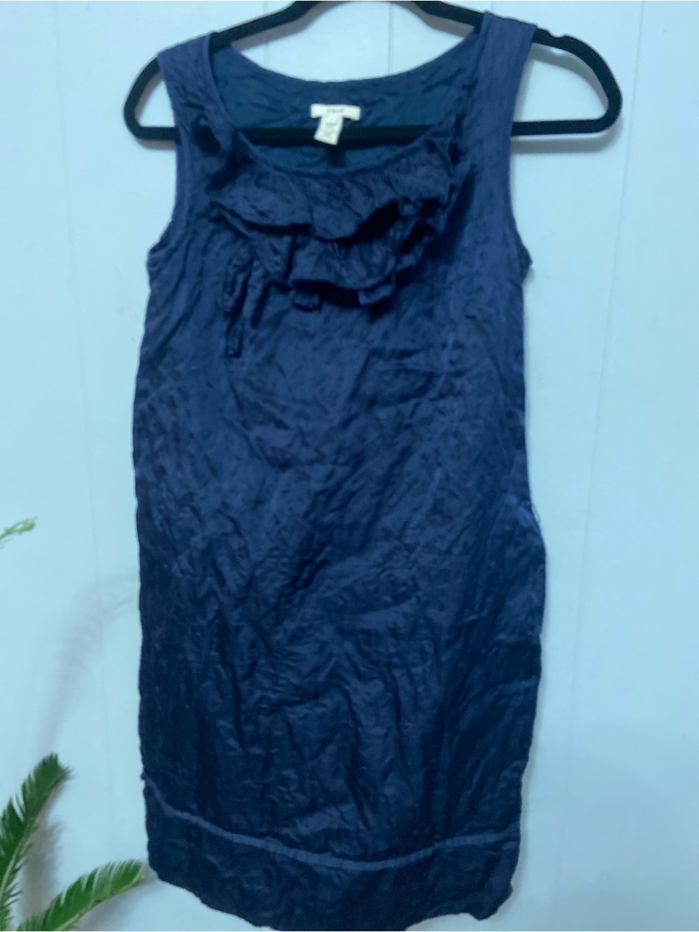 Silk blend J.Crew Women's Navy Sleeveless Ruffle Neck Shift Dress - Size 2